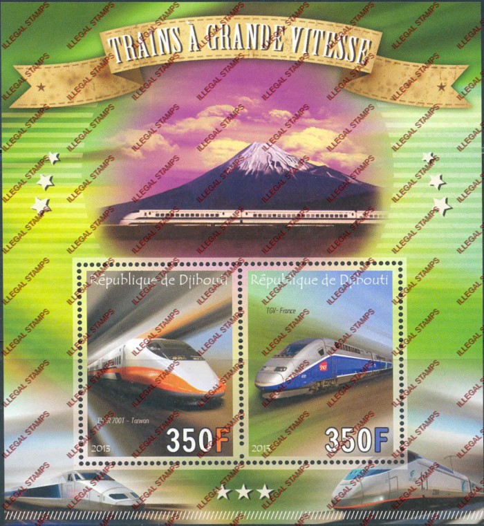 Djibouti 2013 Trains Illegal Stamp Souvenir Sheet of 2