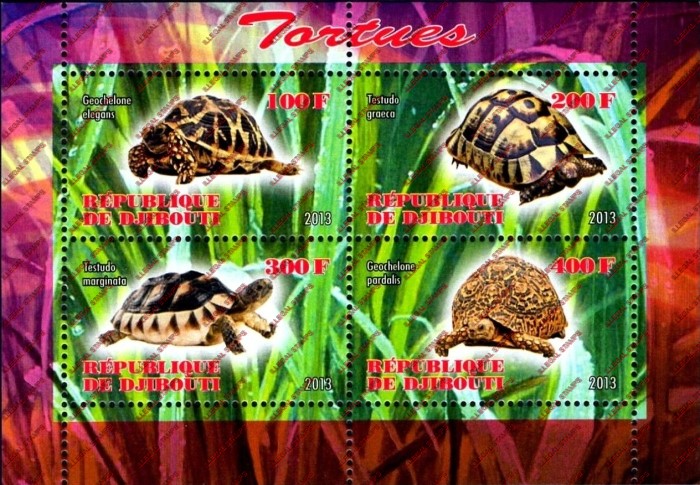 Djibouti 2013 Turtles Illegal Stamp Souvenir Sheet of 4
