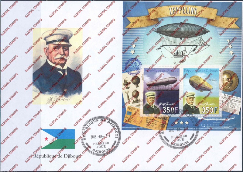 Djibouti 2013 Zeppelins Illegal Stamp Fake First Day Cover