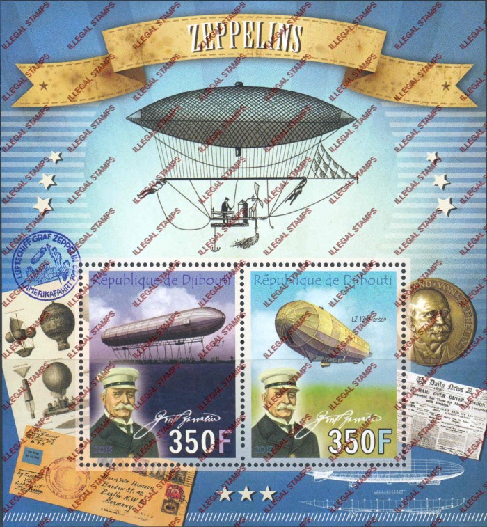 Djibouti 2013 Zeppelins Illegal Stamp Souvenir Sheet of 2