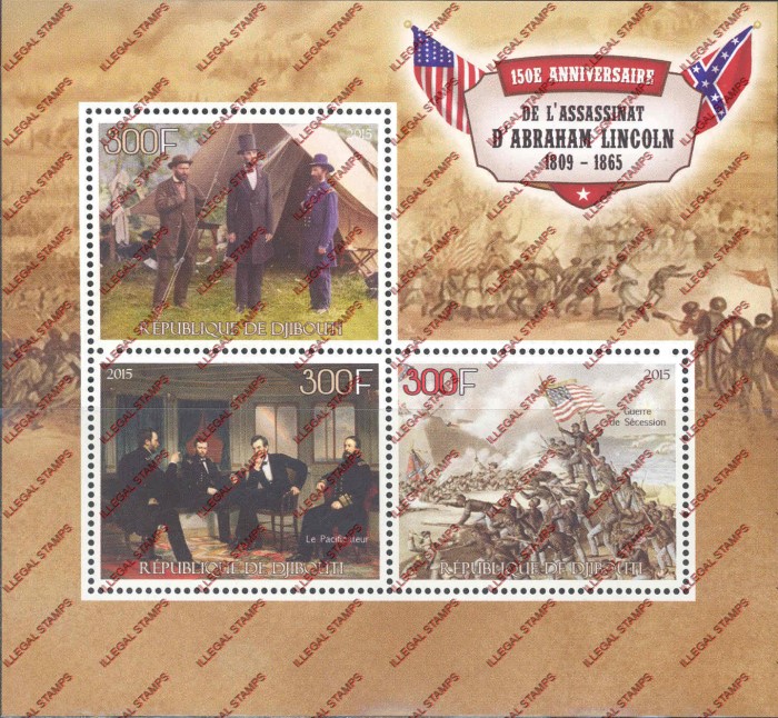 Djibouti 2015 Abraham Lincoln Illegal Stamp Souvenir Sheet of 3