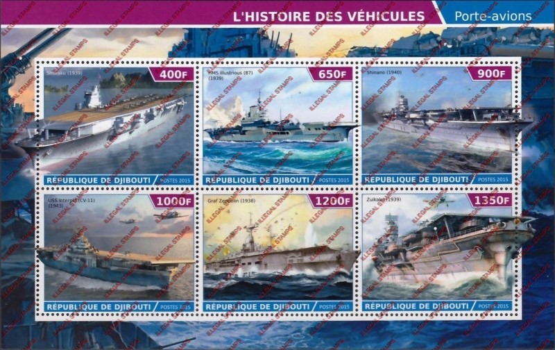Djibouti 2015 Aircraft Carriers Illegal Stamp Sheetlet of 6