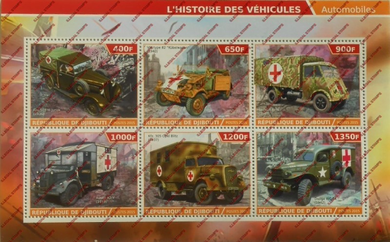 Djibouti 2015 Ambulances (WWII) Illegal Stamp Sheetlet of 6