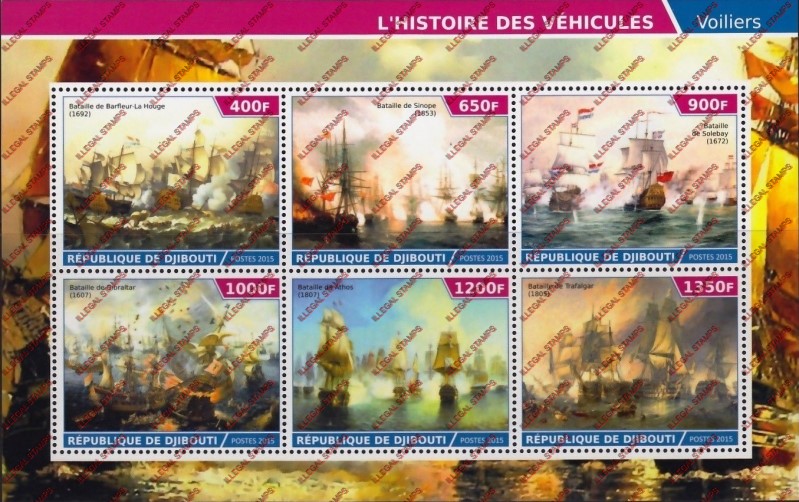 Djibouti 2015 Battle Ships (classic) Illegal Stamp Sheetlet of 6