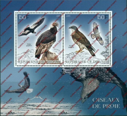 Djibouti 2015 Birds of Prey Illegal Stamp Souvenir Sheet of 2