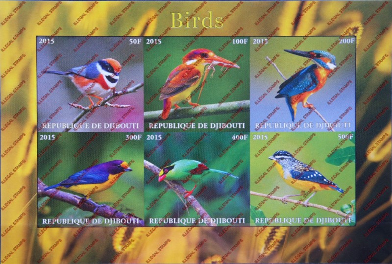 Djibouti 2015 Birds Illegal Stamp Sheetlet of 6