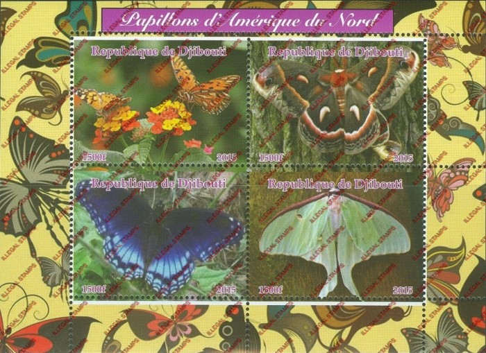 Djibouti 2015 Butterflies of North America Illegal Stamp Souvenir Sheet of 4