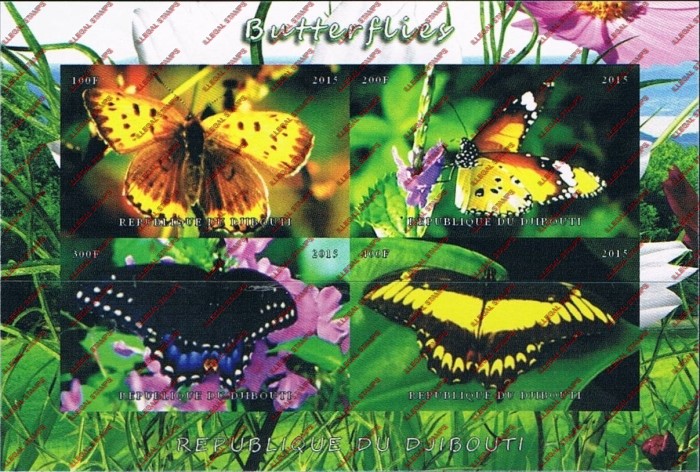Djibouti 2015 Butterflies Illegal Stamp Souvenir Sheet of 4