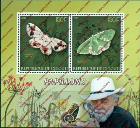 Djibouti 2015 Butterflies Illegal Stamp Souvenir Sheet of 2