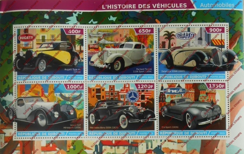 Djibouti 2015 Cars (1930's) Illegal Stamp Sheetlet of 6