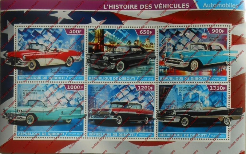 Djibouti 2015 Cars (1950's) Illegal Stamp Sheetlet of 6