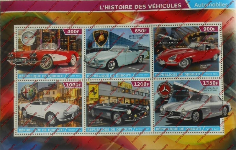 Djibouti 2015 Cars (1960's) Illegal Stamp Sheetlet of 6