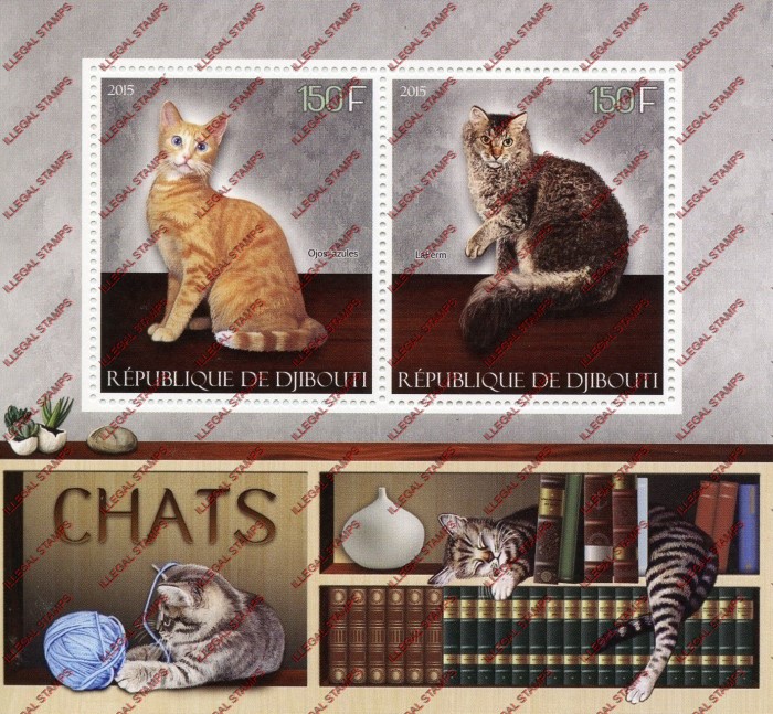 Djibouti 2015 Cats Illegal Stamp Souvenir Sheet of 2