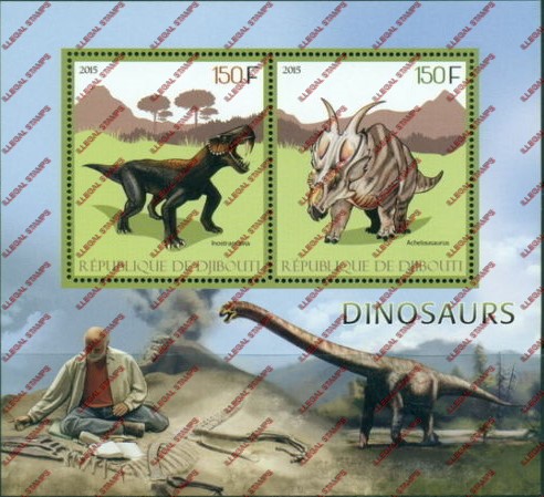 Djibouti 2015 Dinosaurs Illegal Stamp Souvenir Sheet of 2