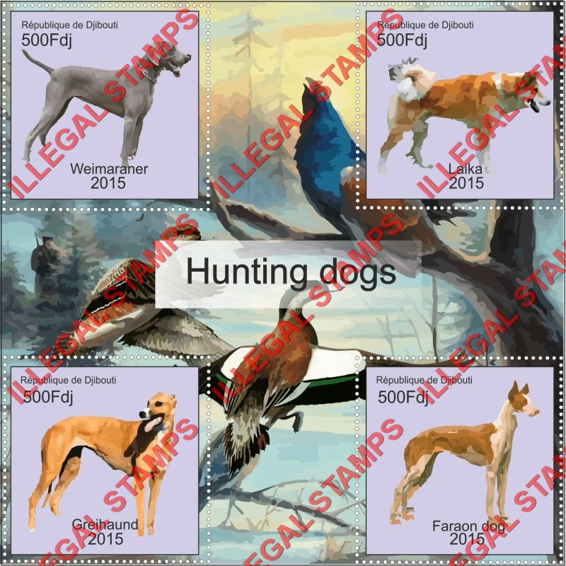 Djibouti 2015 Dogs Hunting Dogs Illegal Stamp Souvenir Sheet of 4