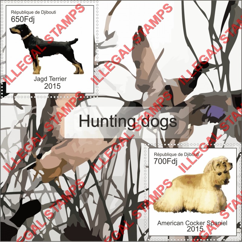 Djibouti 2015 Dogs Hunting Dogs Illegal Stamp Souvenir Sheet of 2