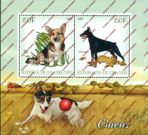 Djibouti 2015 Dogs Illegal Stamp Souvenir Sheet of 2
