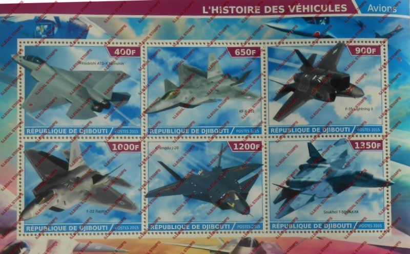Djibouti 2015 Fighter Jets (modern part 1) Illegal Stamp Sheetlet of 6