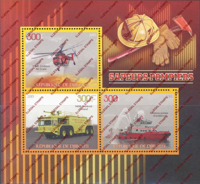 Djibouti 2015 Fire Fighters Illegal Stamp Souvenir Sheet of 3