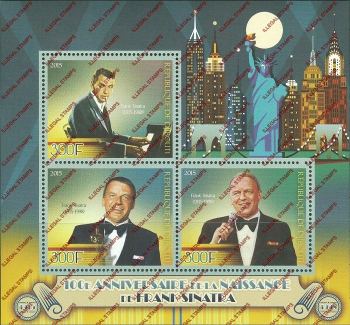 Djibouti 2015 Frank Sinatra Illegal Stamp Souvenir Sheet of 3