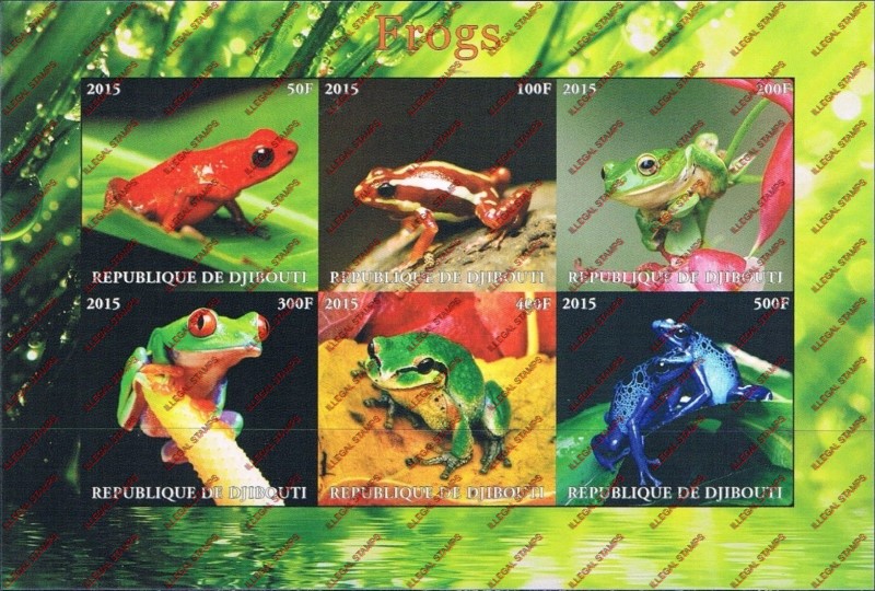 Djibouti 2015 Frogs Illegal Stamp Sheetlet of 6