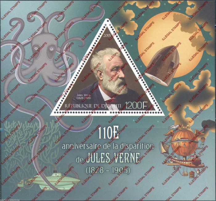 Djibouti 2015 Jules Verne Illegal Stamp Souvenir Sheet of 1