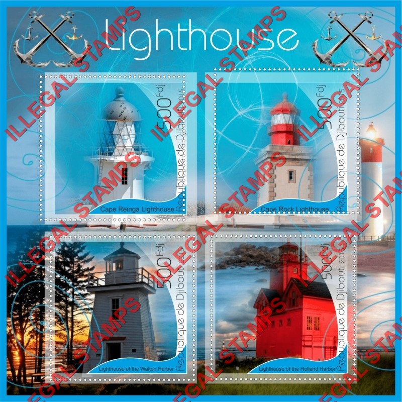 Djibouti 2015 Lighthouses (different) Illegal Stamp Souvenir Sheet of 4