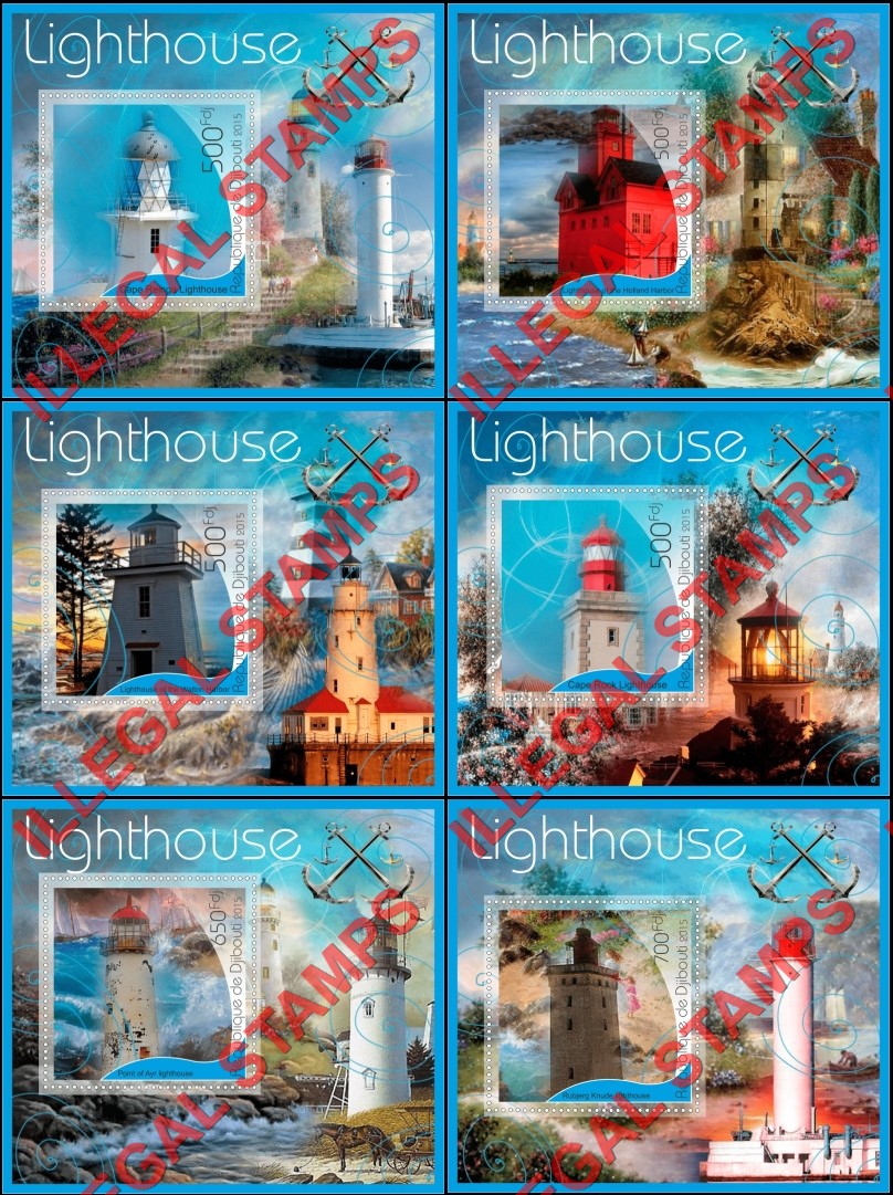 Djibouti 2015 Lighthouses (different) Illegal Stamp Souvenir Sheets of 1