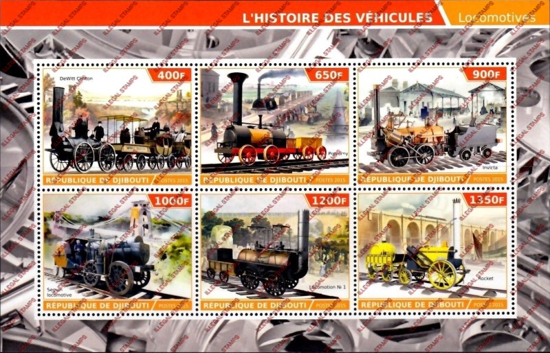 Djibouti 2015 Locomotives (classic) Illegal Stamp Sheetlet of 6