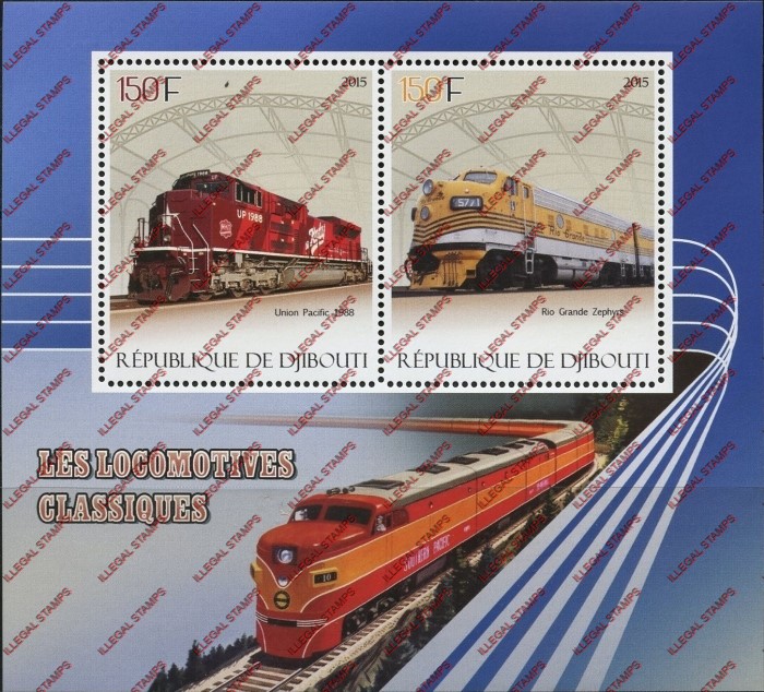 Djibouti 2015 Locomotives Illegal Stamp Souvenir Sheet of 2