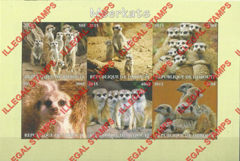 Djibouti 2015 Meerkats Illegal Stamp Souvenir Sheet of 6