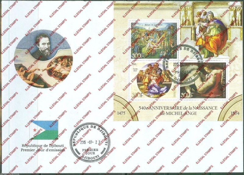 Djibouti 2015 Michelangelo Illegal Stamp Souvenir Sheet of 3 on First Day Cover