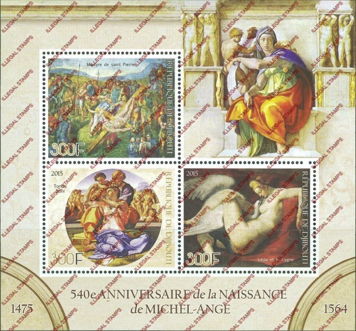 Djibouti 2015 Michelangelo Illegal Stamp Souvenir Sheet of 3