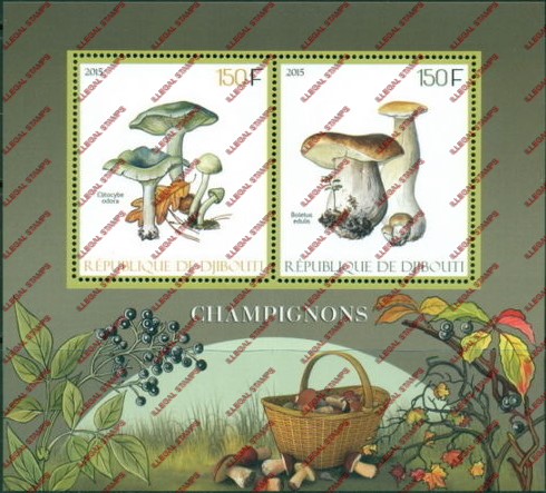 Djibouti 2015 Mushrooms Illegal Stamp Souvenir Sheet of 2