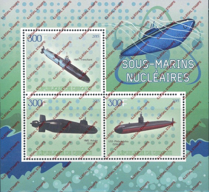 Djibouti 2015 Nuclear Submarines Illegal Stamp Souvenir Sheet of 3