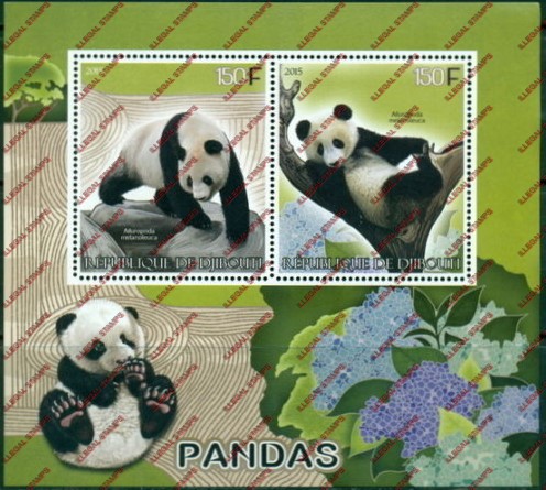 Djibouti 2015 Pandas Illegal Stamp Souvenir Sheet of 2