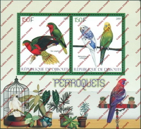 Djibouti 2015 Parrots Illegal Stamp Souvenir Sheet of 2