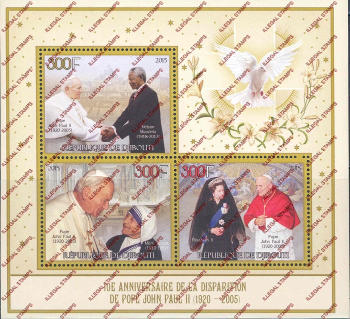 Djibouti 2015 Pope John Paul II Illegal Stamp Souvenir Sheet of 3