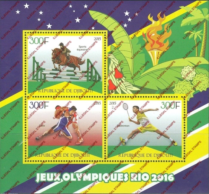 Djibouti 2015 Pre-Olympic Games Illegal Stamp Souvenir Sheet of 3