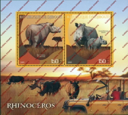 Djibouti 2015 Rhinos Illegal Stamp Souvenir Sheet of 2
