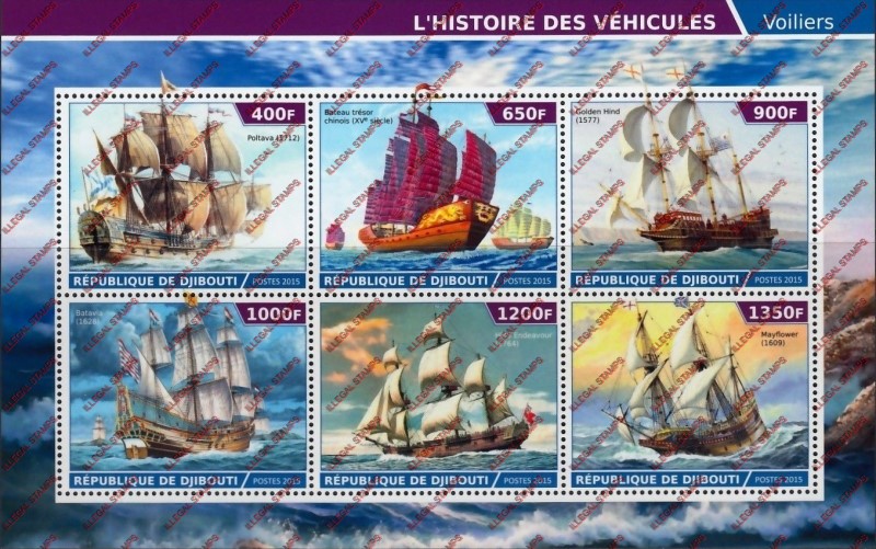 Djibouti 2015 Ships (classic) Illegal Stamp Sheetlet of 6