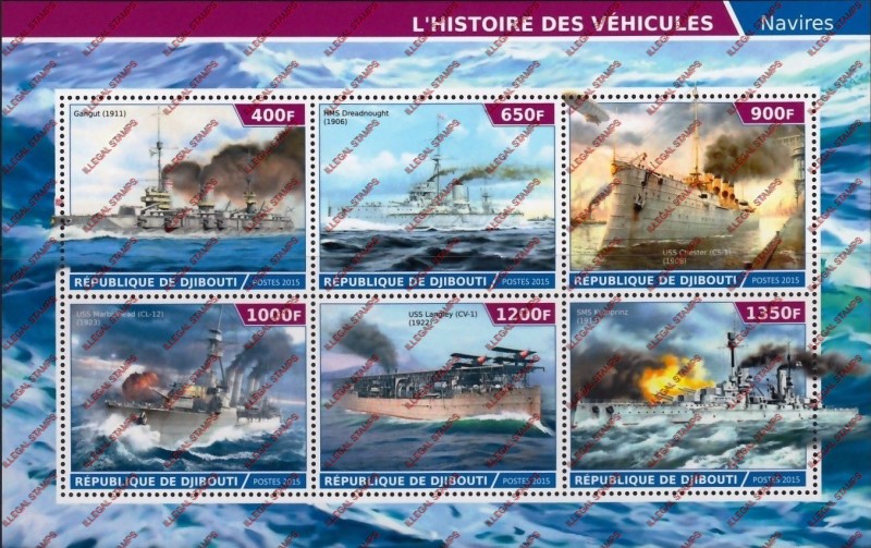 Djibouti 2015 Ships (mid-century) Illegal Stamp Sheetlet of 6
