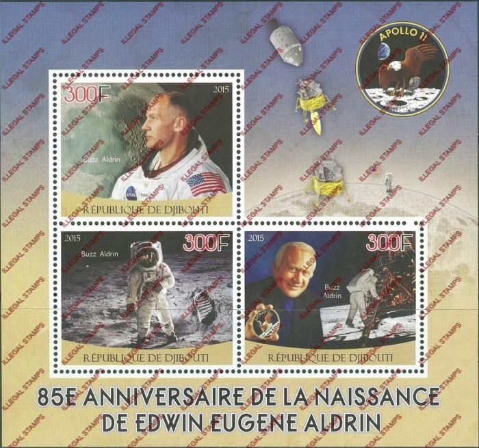 Djibouti 2015 Space Buzz Aldrin Illegal Stamp Souvenir Sheet of 3
