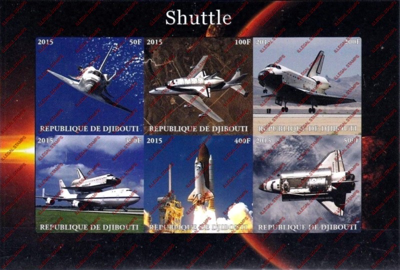 Djibouti 2015 Space Shuttle Illegal Stamp Sheetlet of 6