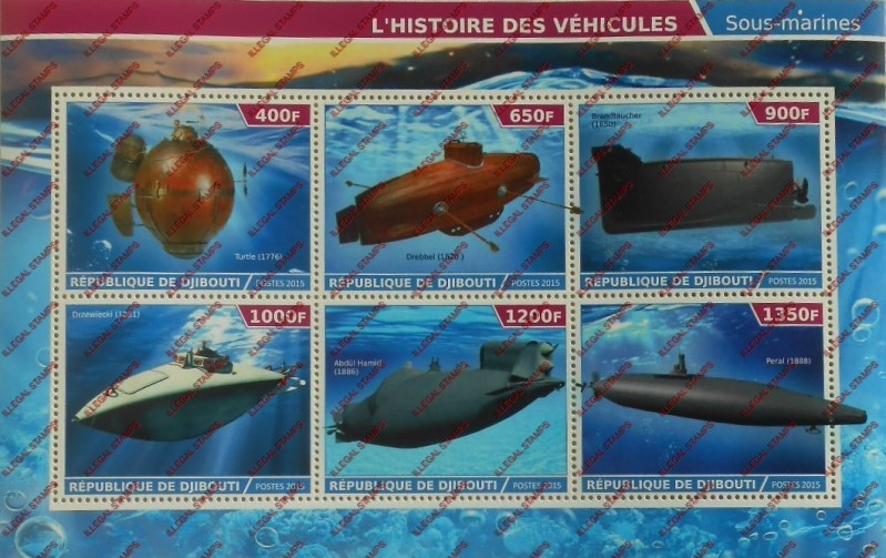 Djibouti 2015 Submarines (classic) Illegal Stamp Sheetlet of 6