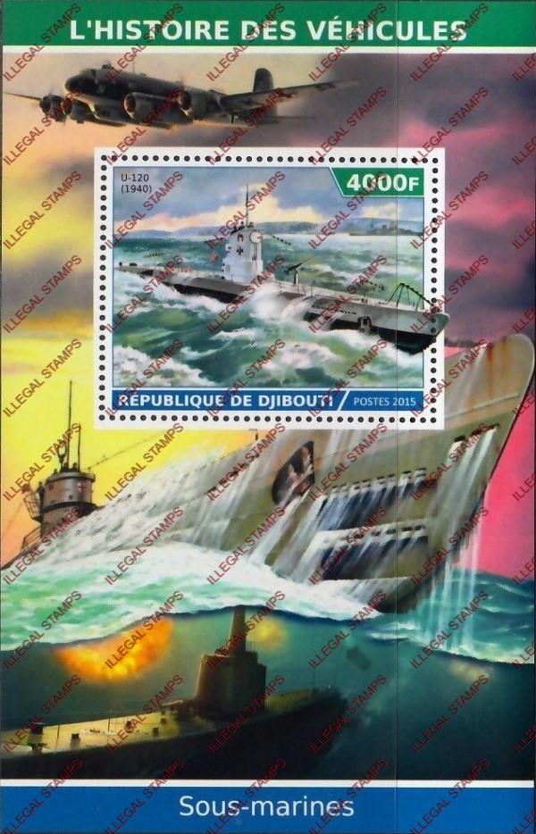 Djibouti 2015 Submarines (mid-century) Illegal Stamp Souvenir Sheet of 1