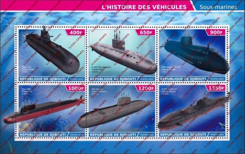 Djibouti 2015 Submarines (modern) Illegal Stamp Sheetlet of 6