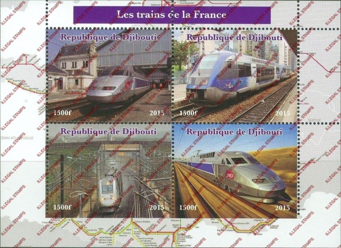 Djibouti 2015 Trains of France Illegal Stamp Souvenir Sheet of 4