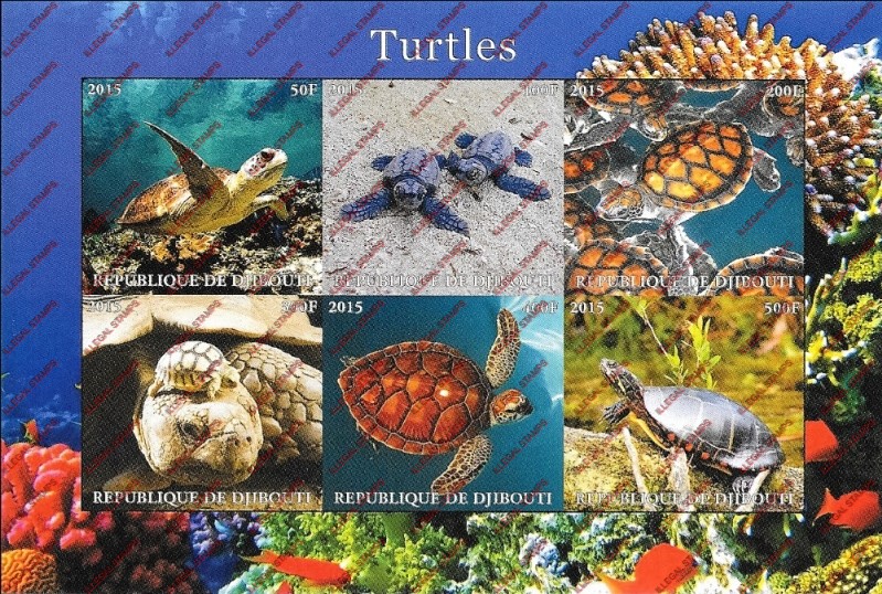 Djibouti 2015 Turtles Illegal Stamp Sheetlet of 6