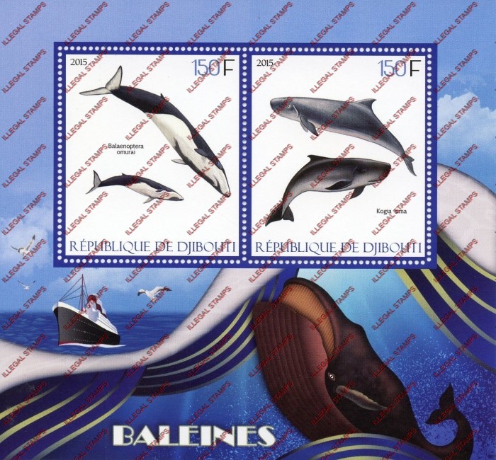 Djibouti 2015 Whales Illegal Stamp Souvenir Sheet of 2